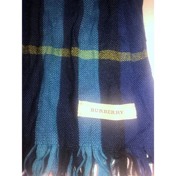 BURBERRY Cerulean Blue Check Wool Cashmere Blend Scarf Scotland 200x45 cm NEW - Picture 7 of 10